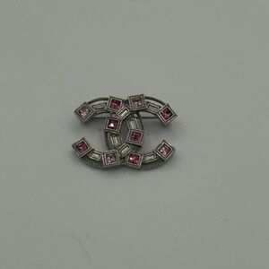 Silver and Pink Crystal Brooch